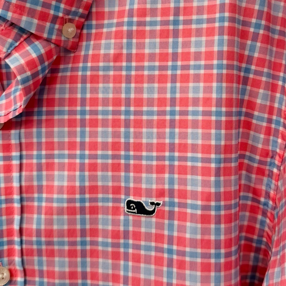 NWT VINEYARD VINES Men's Pink Blue Checkered Performance Shirt, size S - Picture 3 of 7
